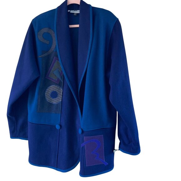 Beppa Womens Size L Blue Purple Long Sleeve Open Front Shawl Jacket Vintage - Picture 8 of 12